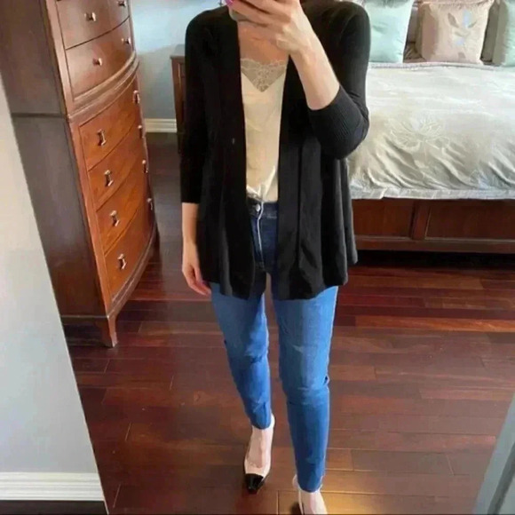 Express Cardigan Draped Open Front Lightweight Cotton Sweater Black Size Small - Picture 7 of 15